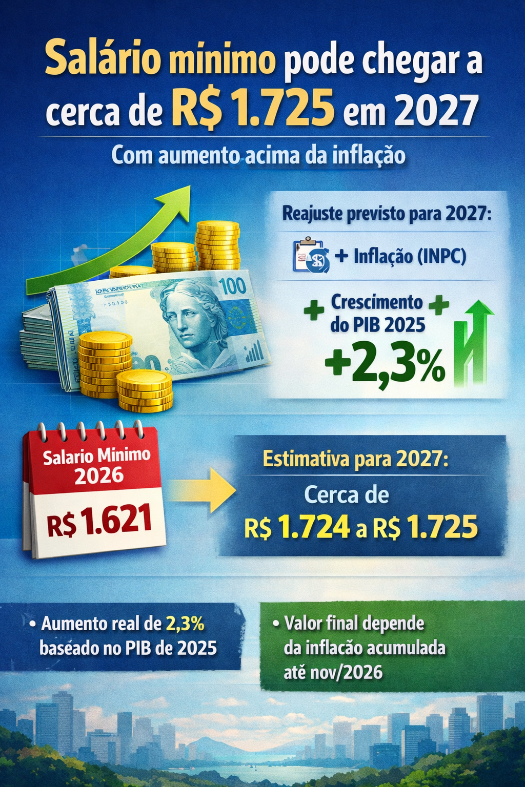 Salário mínimo pode chegar a cerca de R$ 1.725 em 2027 com aumento acima da inflação